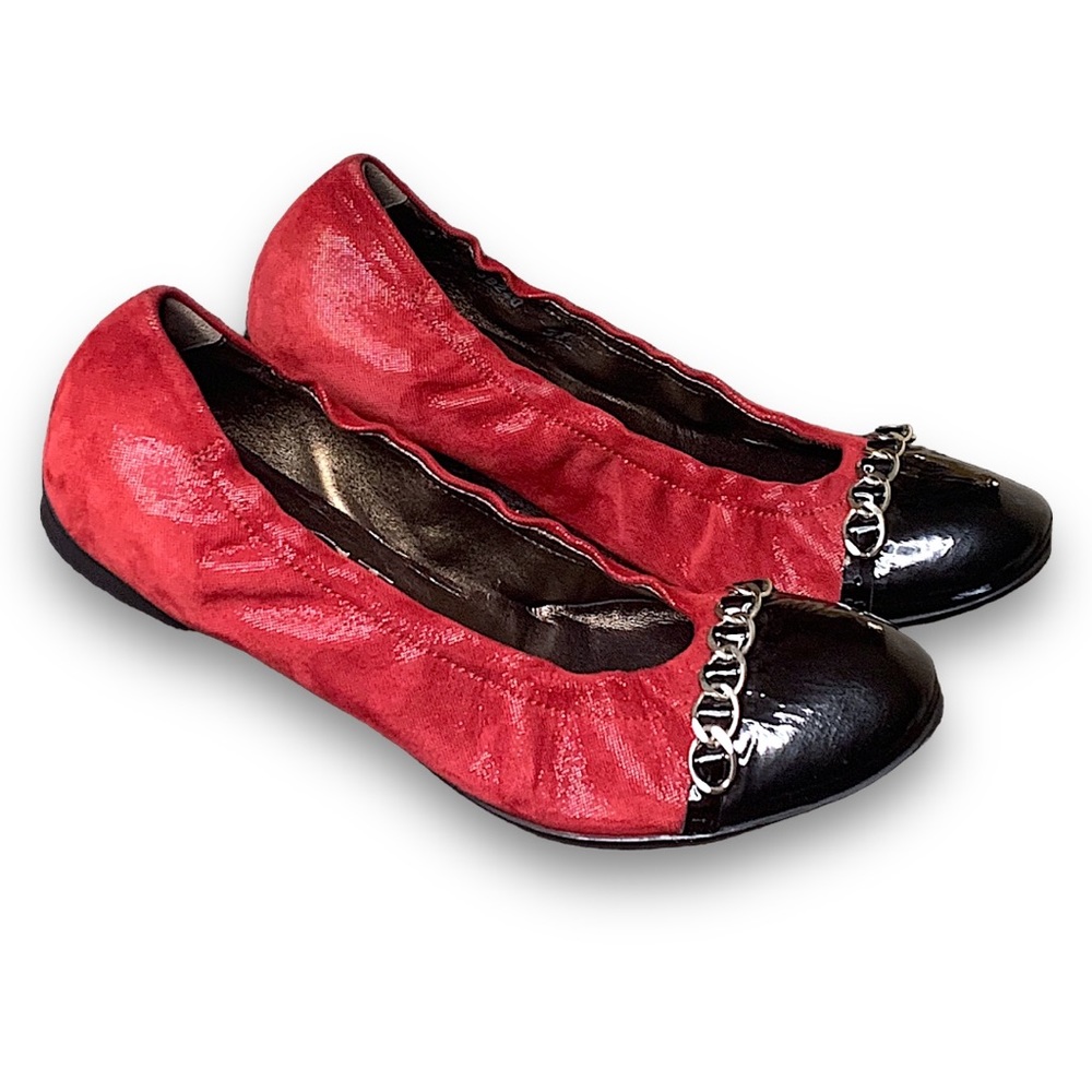 AGL Monika Red & Black Leather Ballet Flats
